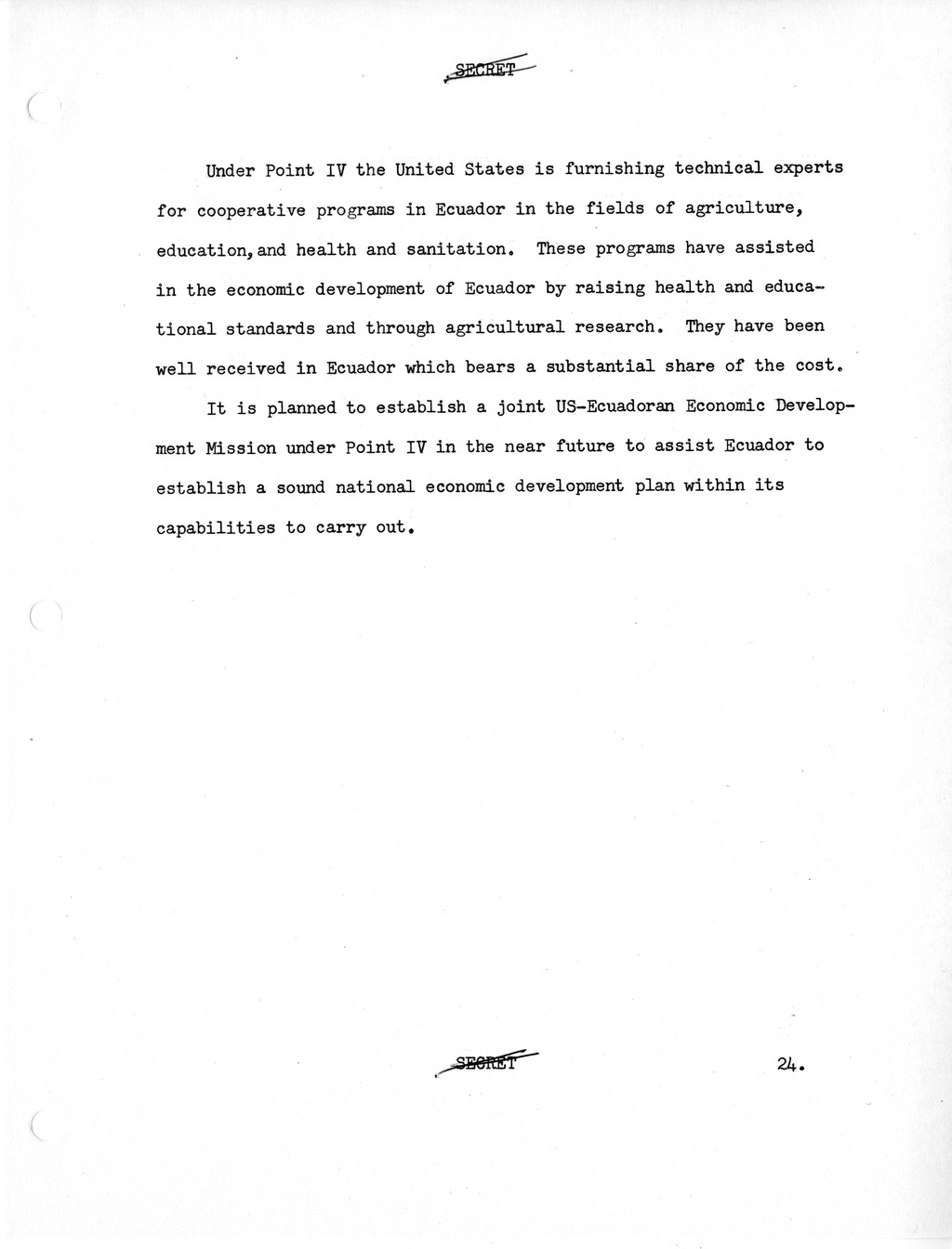Report, Background Memoranda on Visit to the United States of Galo Plaza, President of the Republic of Ecuador