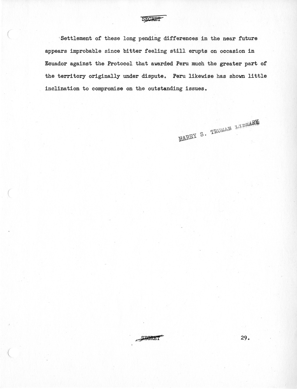 Report, Background Memoranda on Visit to the United States of Galo Plaza, President of the Republic of Ecuador
