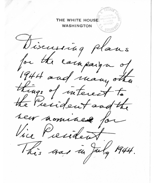 Longhand Note of Senator Harry S. Truman