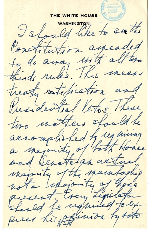 Longhand Note of President Harry S. Truman