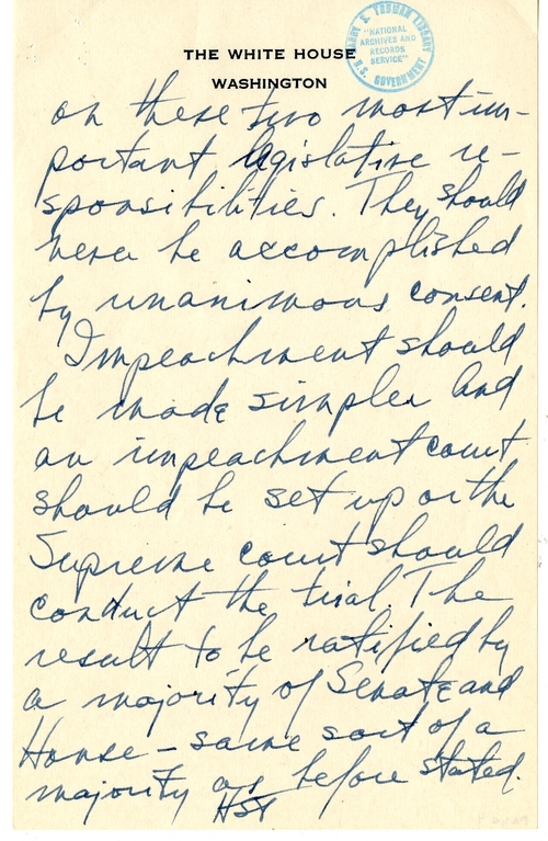 Longhand Note of President Harry S. Truman