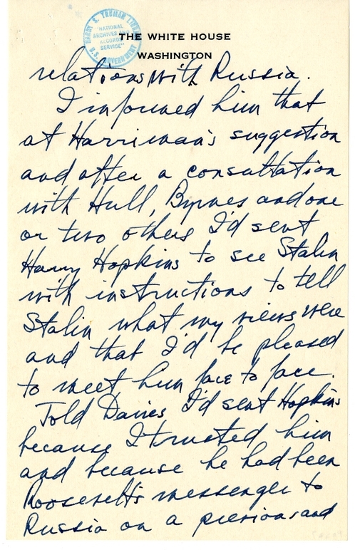 Longhand Note of President Harry S. Truman