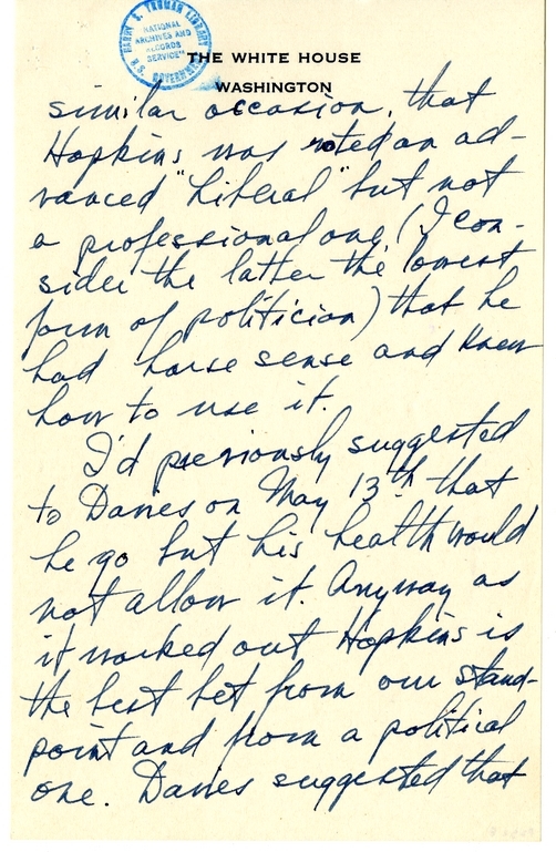 Longhand Note of President Harry S. Truman