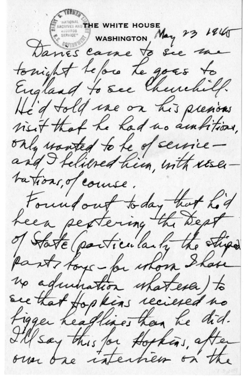 Longhand Note of President Harry S. Truman