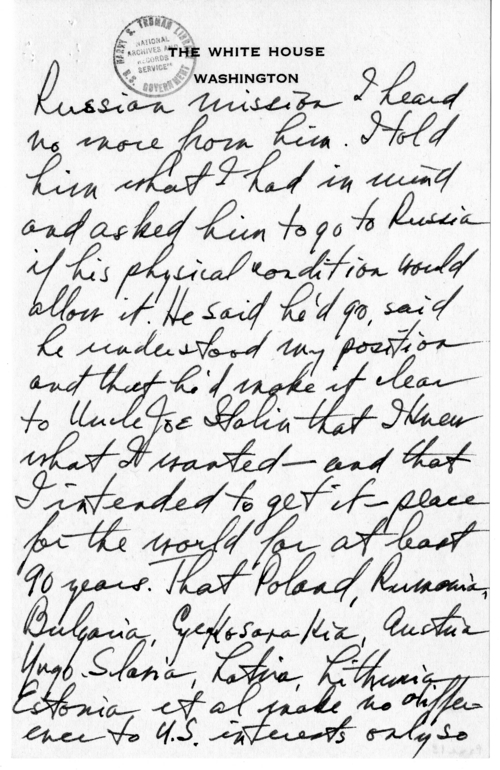 Longhand Note of President Harry S. Truman