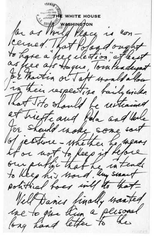 Longhand Note of President Harry S. Truman