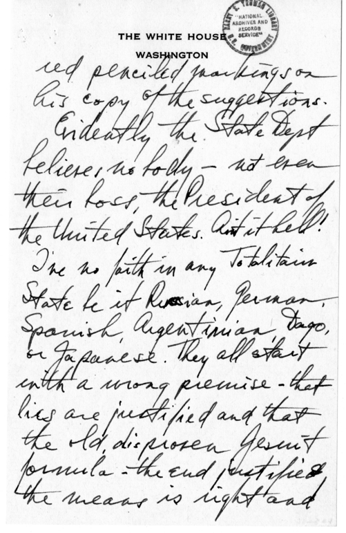 Longhand Note of President Harry S. Truman