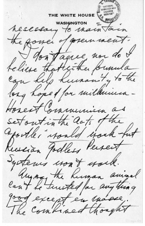 Longhand Note of President Harry S. Truman