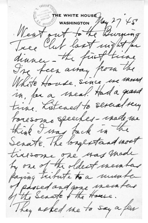 Longhand Note of President Harry S. Truman