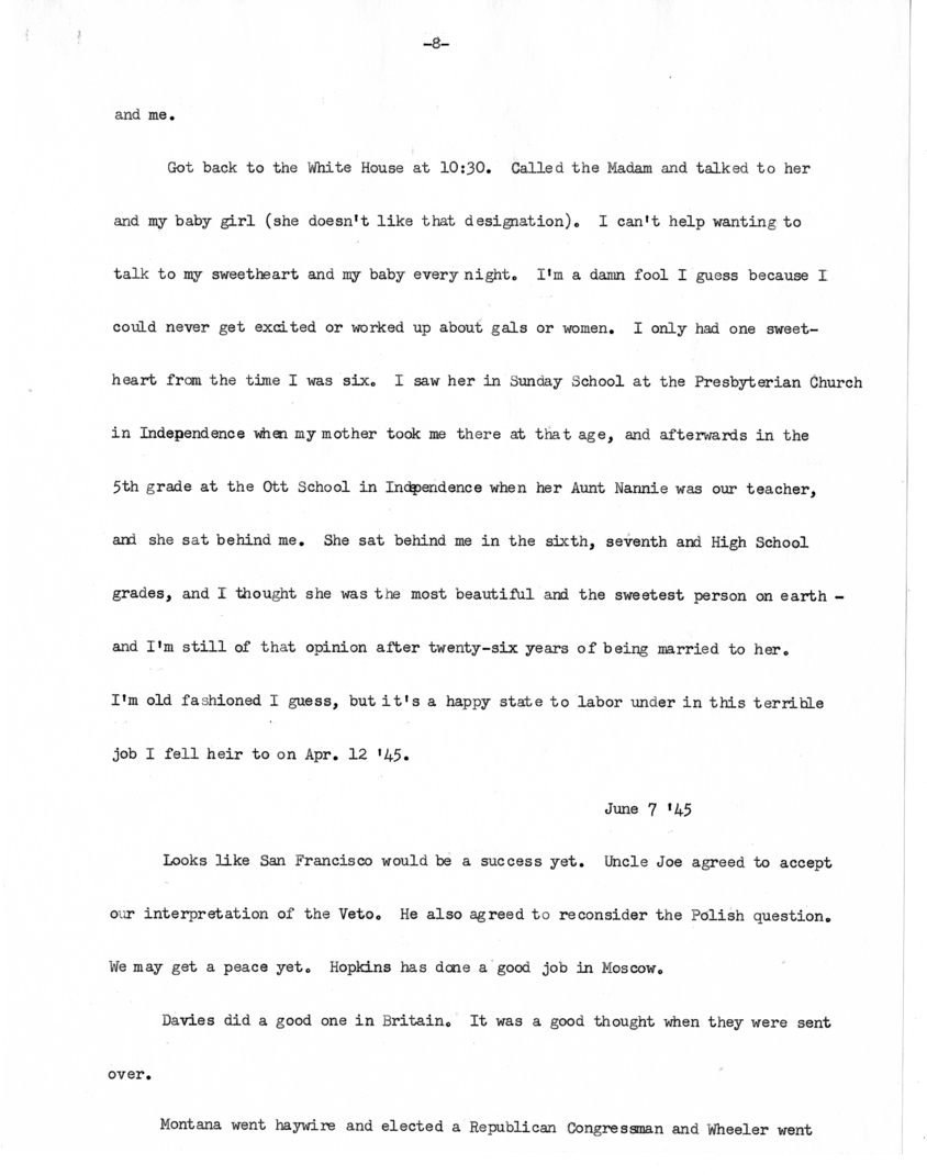 Typed Note of President Harry S. Truman [includes June 1, 4, 5, 7, and 13, 1945]