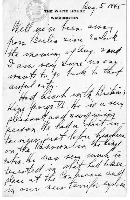 Longhand Note of President Harry S. Truman