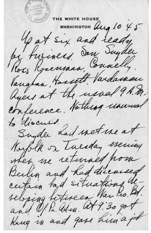 Longhand Note of President Harry S. Truman