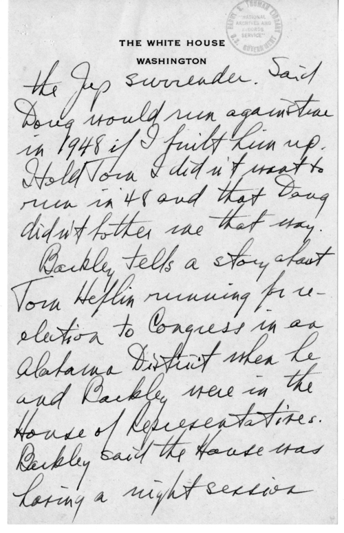 Longhand Note of President Harry S. Truman