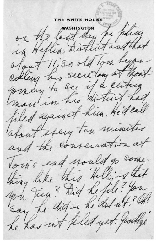 Longhand Note of President Harry S. Truman