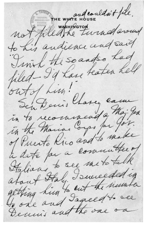 Longhand Note of President Harry S. Truman