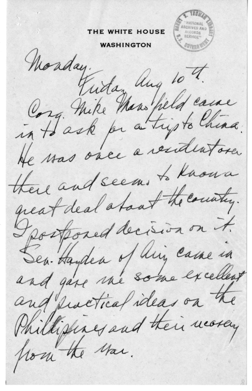 Longhand Note of President Harry S. Truman