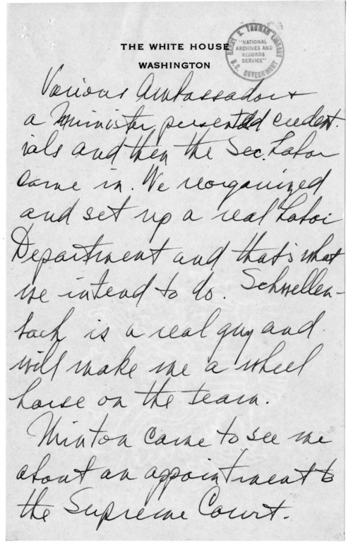 Longhand Note of President Harry S. Truman