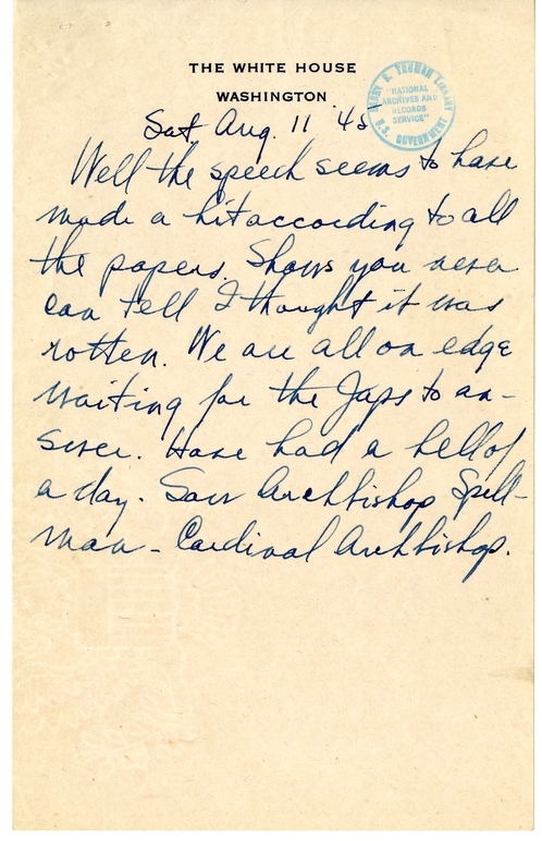 Longhand Note of President Harry S. Truman