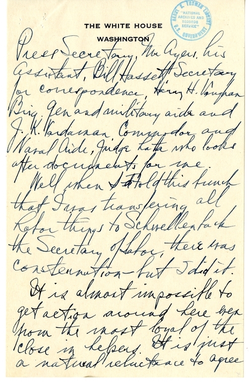 Longhand Note of President Harry S. Truman