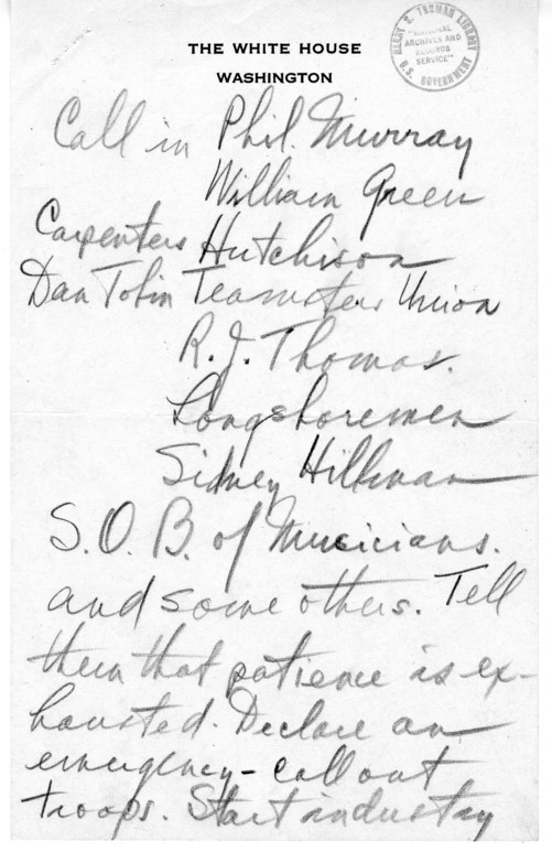 Longhand Note of President Harry S. Truman