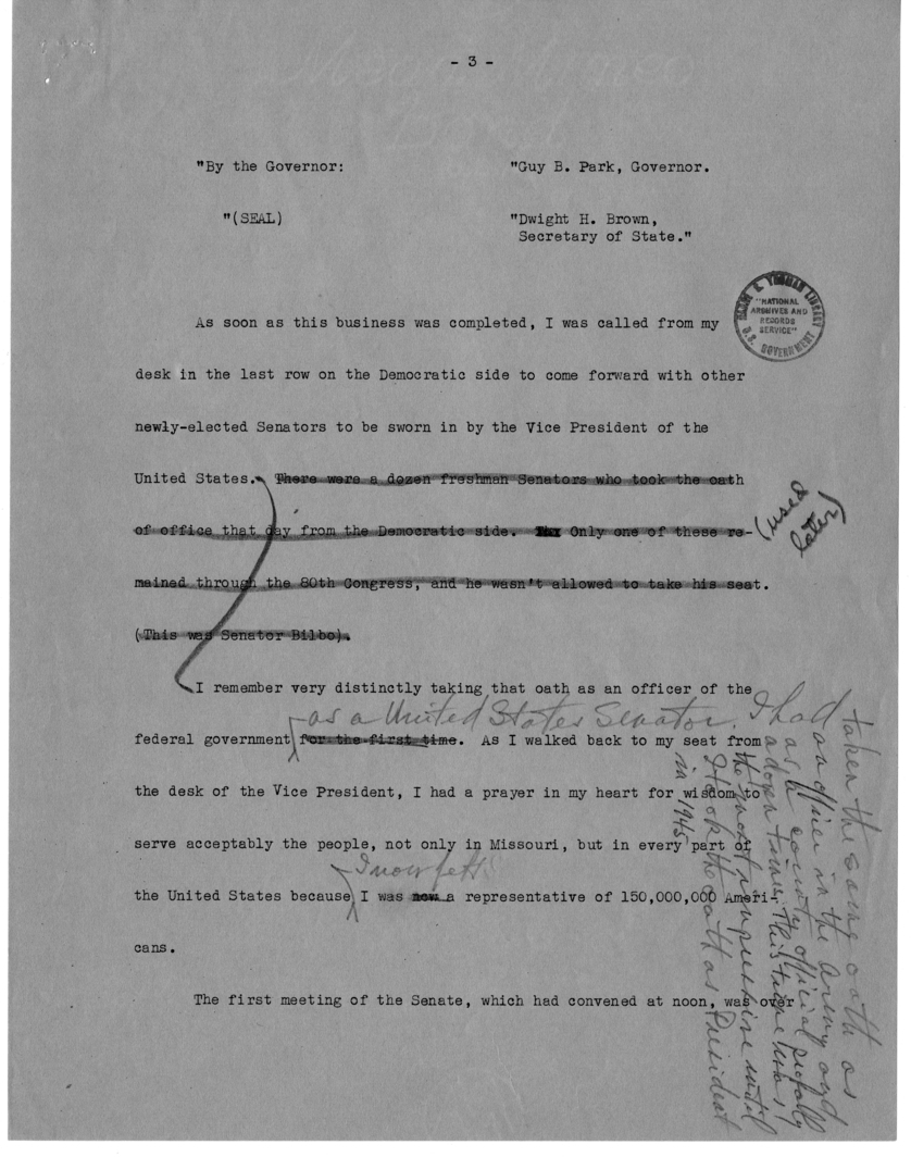 Typed and Longhand Note of President Harry S. Truman