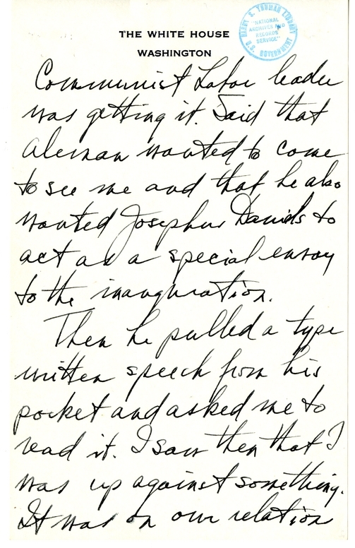 Longhand Note of President Harry S. Truman