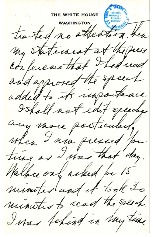 Longhand Note of President Harry S. Truman