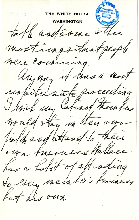 Longhand Note of President Harry S. Truman