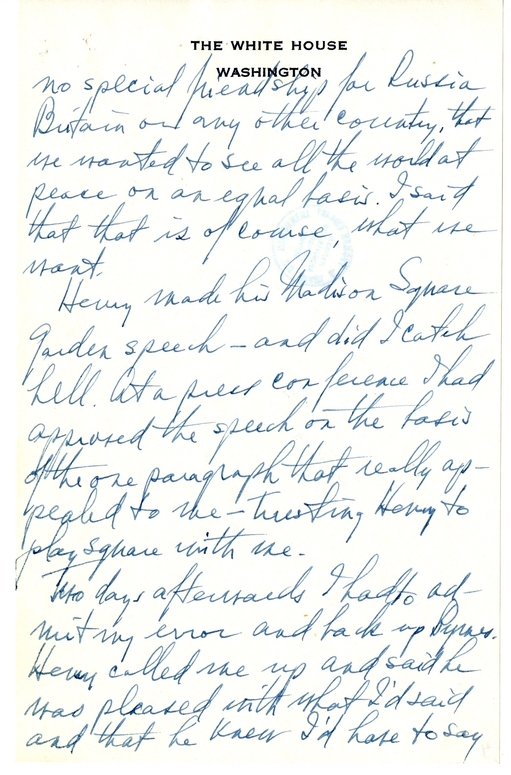 Longhand Note of President Harry S. Truman