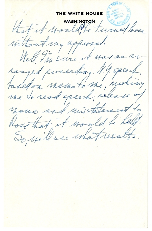 Longhand Note of President Harry S. Truman