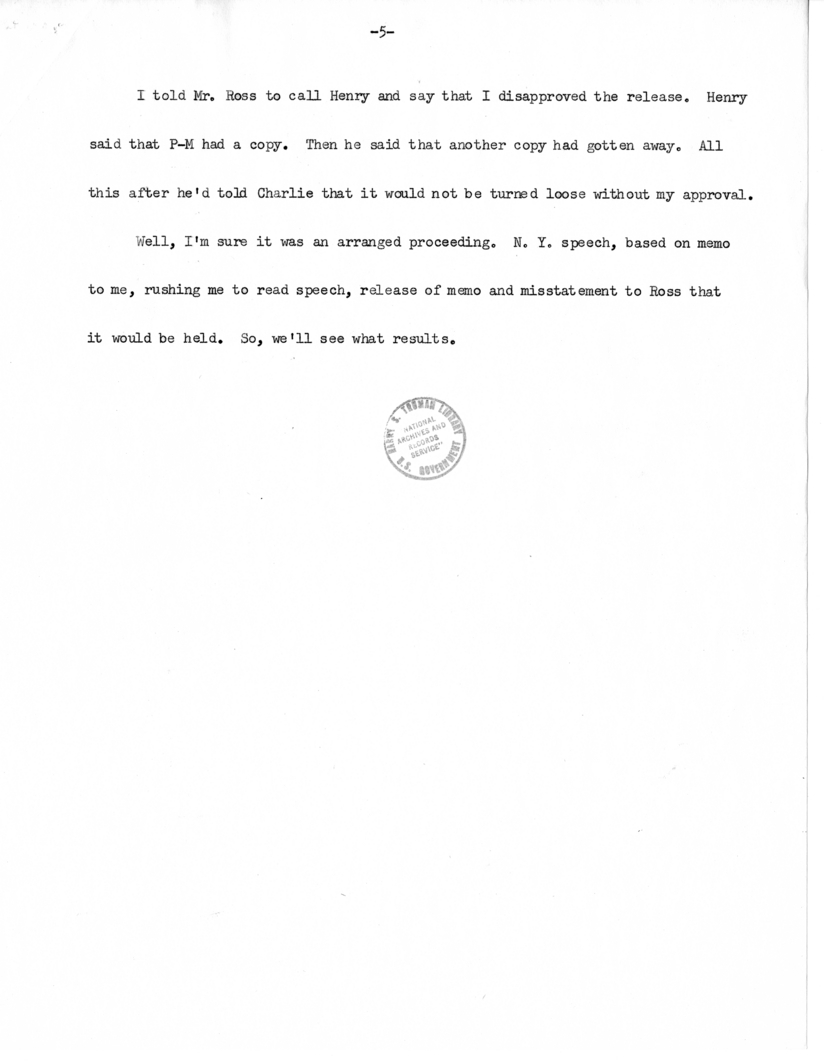 Typed Note of President Harry S. Truman