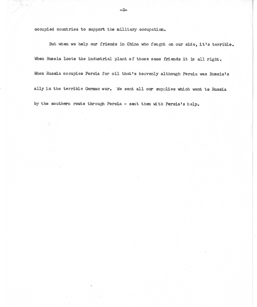 typed Note of President Harry S. Truman