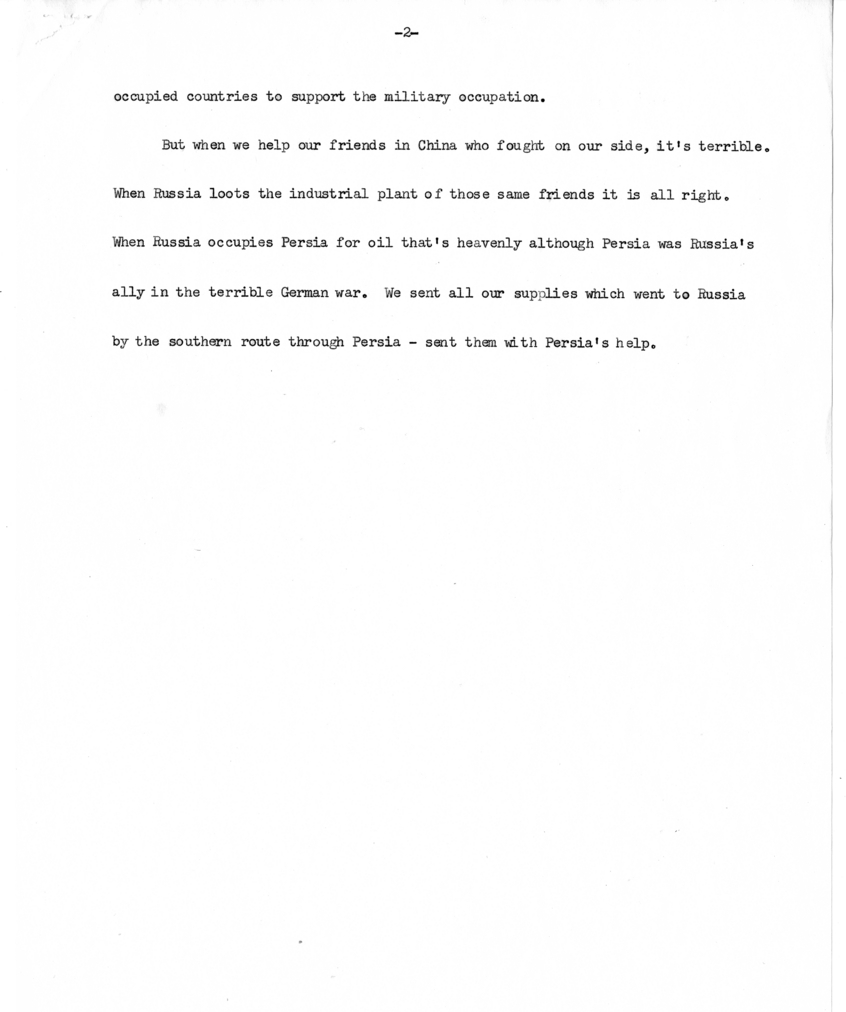 typed Note of President Harry S. Truman