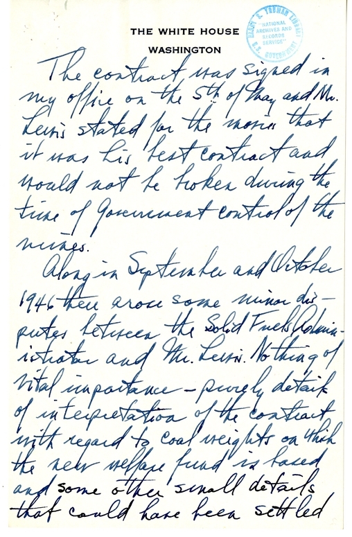 Longhand Note of President Harry S. Truman