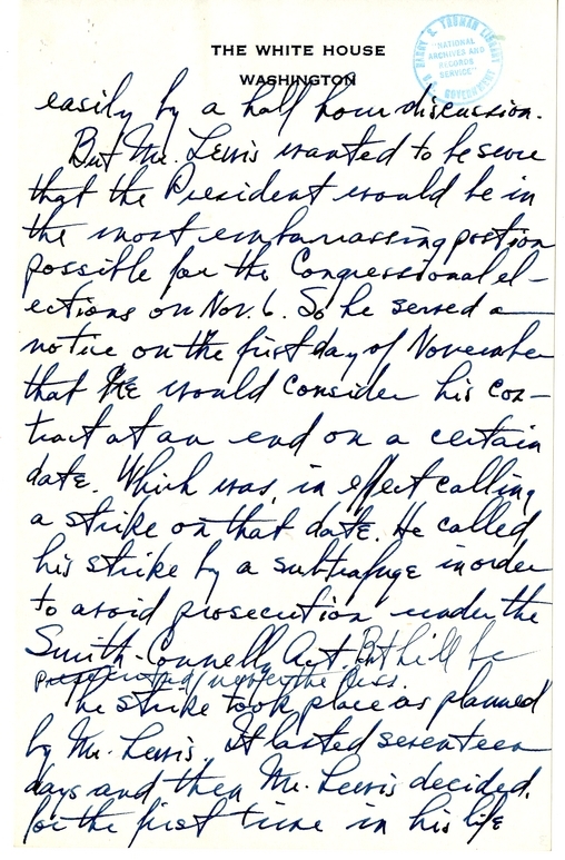 Longhand Note of President Harry S. Truman