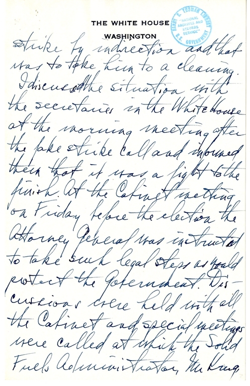 Longhand Note of President Harry S. Truman