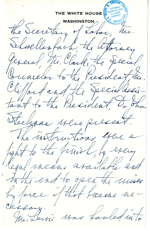 Longhand Note of President Harry S. Truman