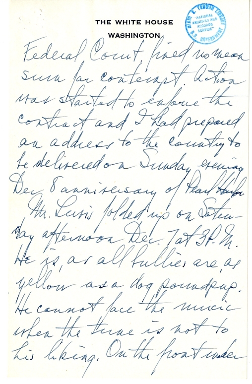 Longhand Note of President Harry S. Truman