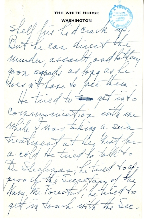 Longhand Note of President Harry S. Truman