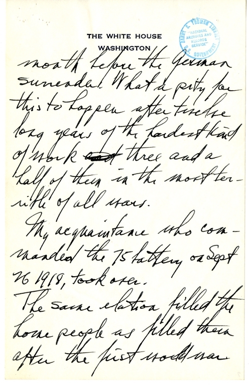 Longhand Note of President Harry S. Truman
