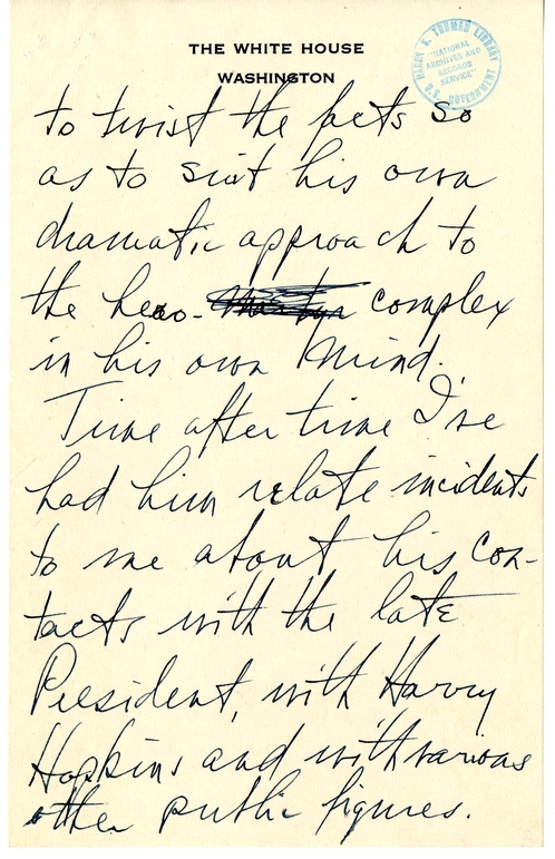 Longhand Note of President Harry S. Truman