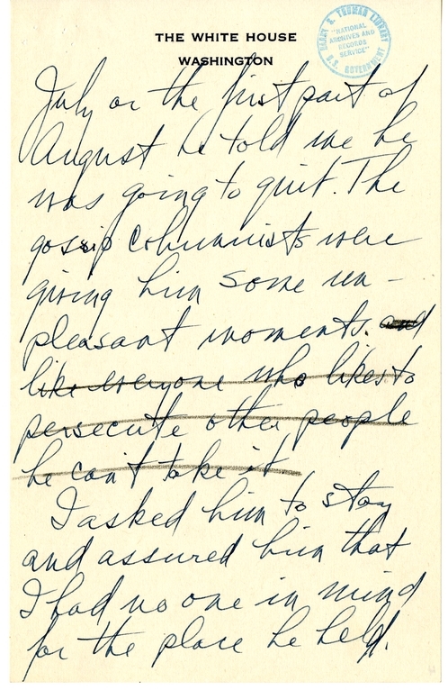 Longhand Note of President Harry S. Truman