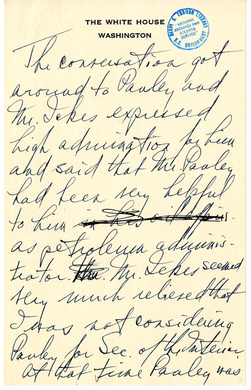 Longhand Note of President Harry S. Truman