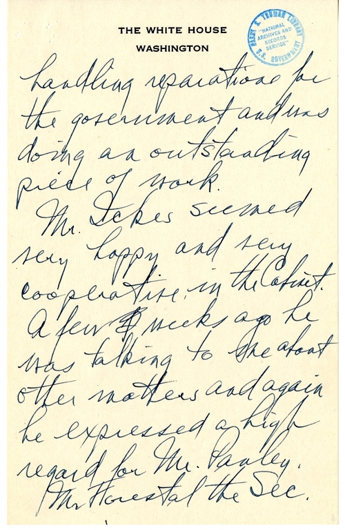 Longhand Note of President Harry S. Truman