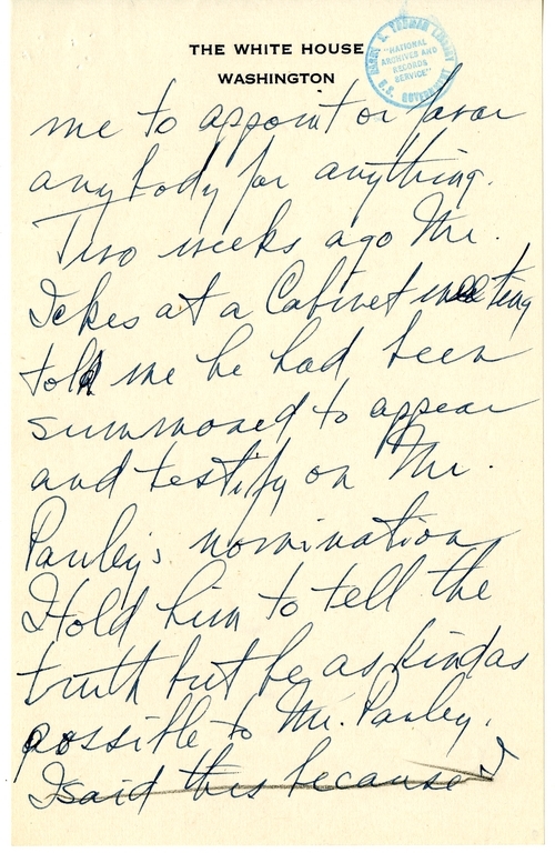 Longhand Note of President Harry S. Truman