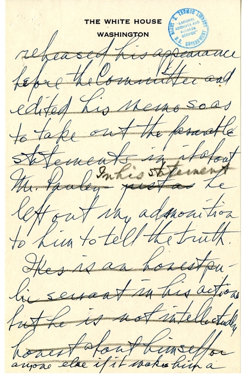 Longhand Note of President Harry S. Truman