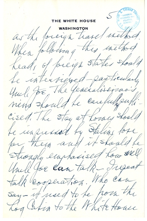 Longhand Draft of Gridiron Dinner Speech of President Harry S. Truman