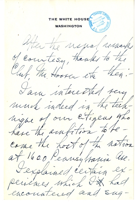 Longhand Draft of Gridiron Dinner Speech of President Harry S. Truman