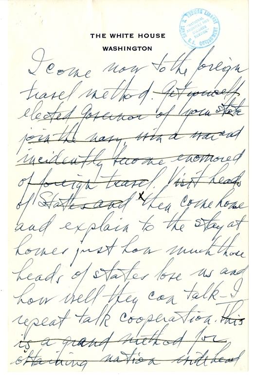 Longhand Draft of Gridiron Dinner Speech of President Harry S. Truman