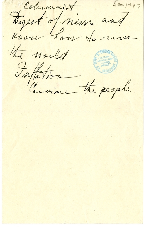 Longhand Note of President Harry S. Truman